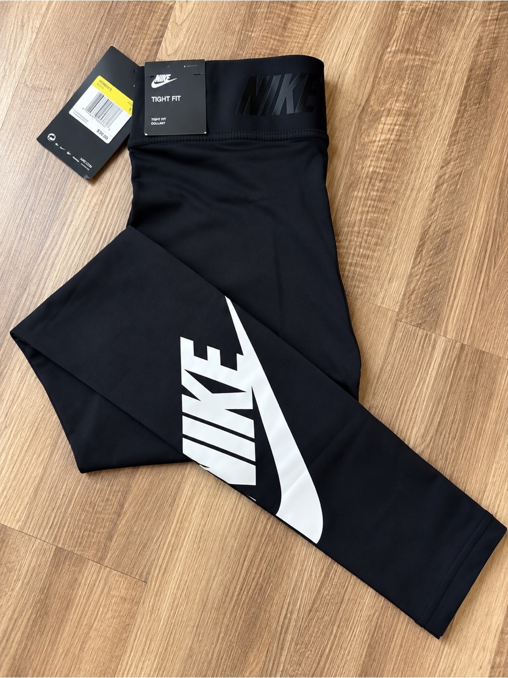 NWT- Nike Black Leggings with White Swoosh and Logo
